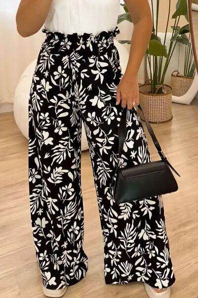 Full Size Printed High Waist Wide Leg Pants for Women