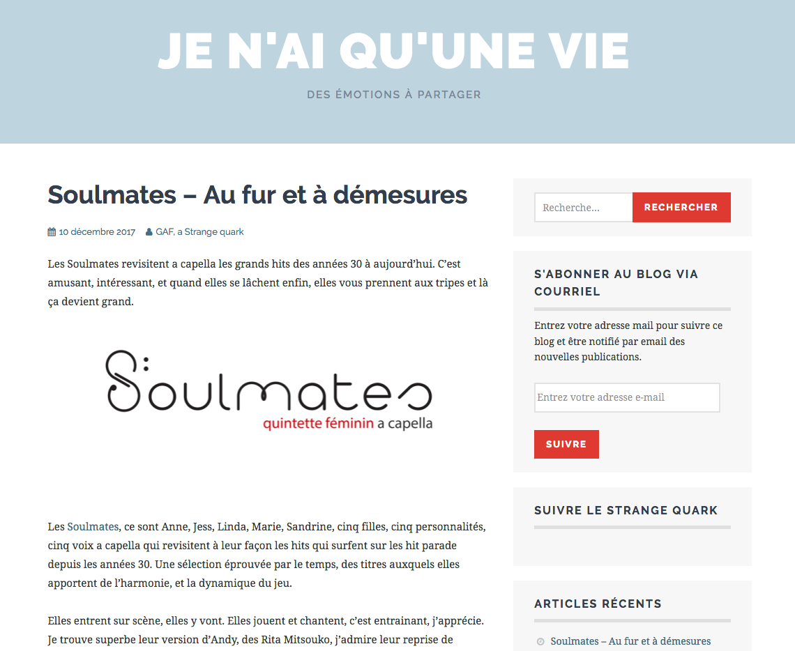 Je n'ai qu'une vie
