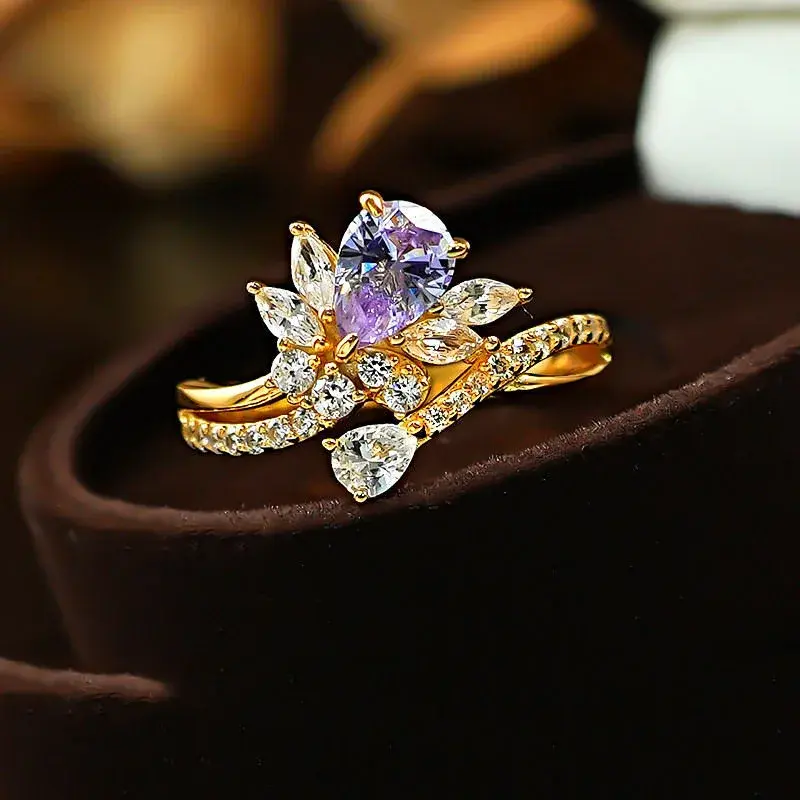 Miniaturbild: S925 Sterling Silver 5x7mm Purple Scepter Ring with Charm