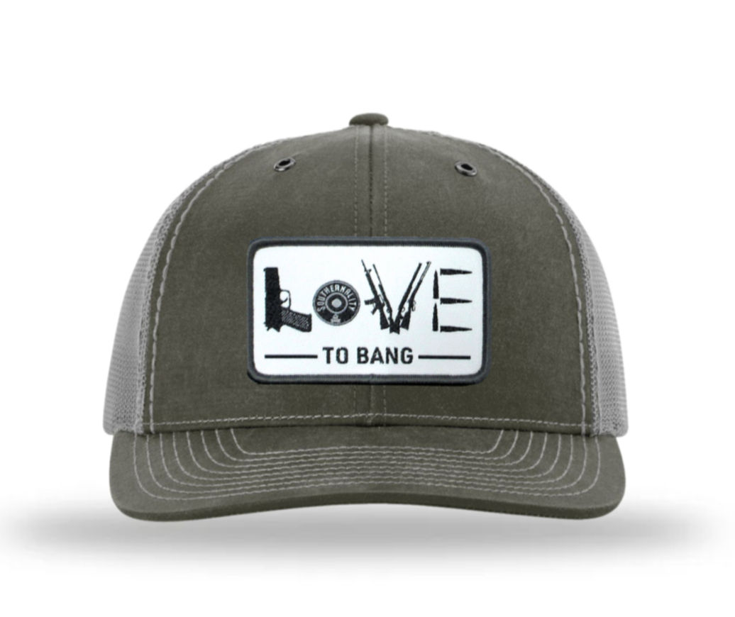 LOVE TO BANG Southernality® Workwear Trucker Hat (Olive/Charcoal)