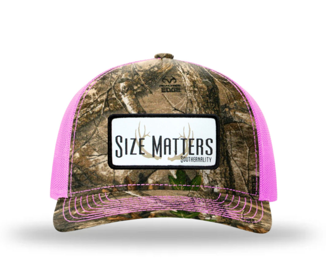 Size Matters Antlers Southernality® Trucker Hat (Realtree/Neon Pink)