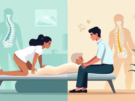 Comparação entre massoterapia e quiropraxia para dor crônica em ilustração conceitual 
