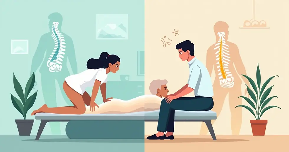 Comparação entre massoterapia e quiropraxia para dor crônica em ilustração conceitual 
