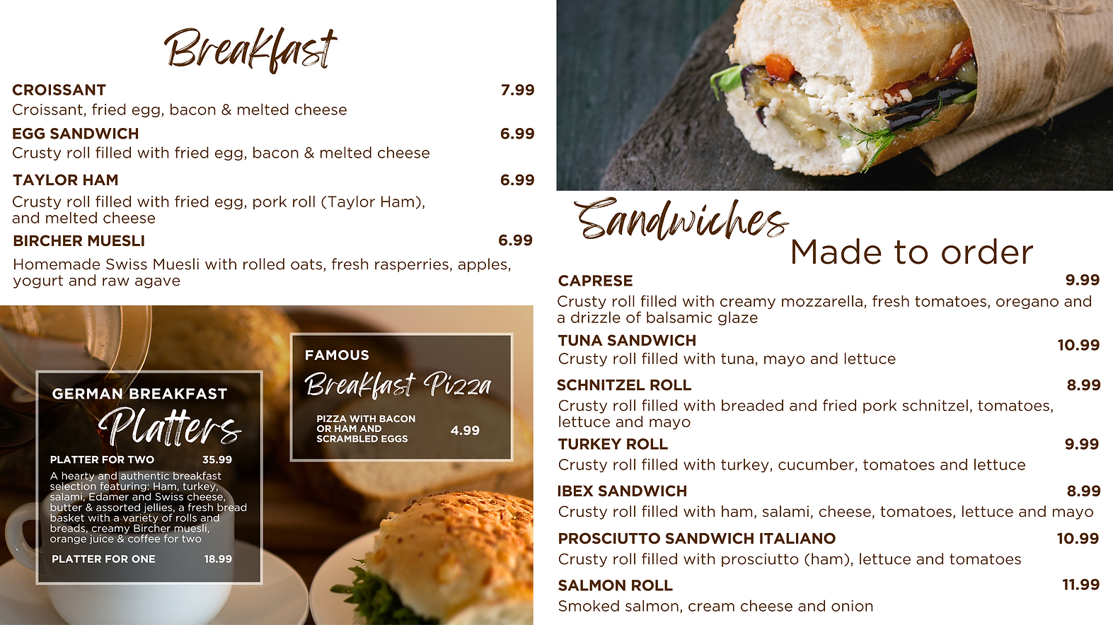 Frühstücks- und Sandwichkarte