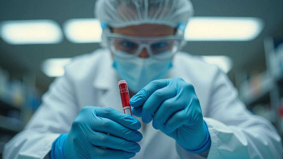 Eye-level view of a laboratory technician preparing a blood sample