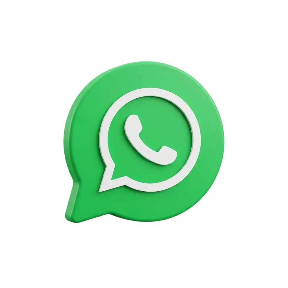 3D render of the WhatsApp logo icon. The green speech bubble with a white phone symbol is isolated on a black background.
