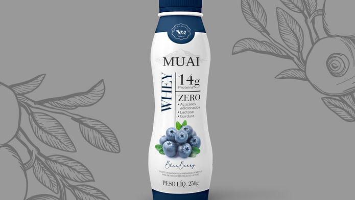 "design de embalagem", "embalagem moderna", "embalagem funcional".
Design de embalagem moderna e funcional para Iogurte com Whey da Muai