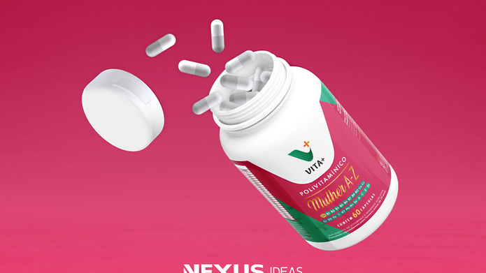 Design de embalagem para o Polivitamínico Vita Mais - identidade visual moderna e elegante - "identidade visual", "vitaminas", "saúde"