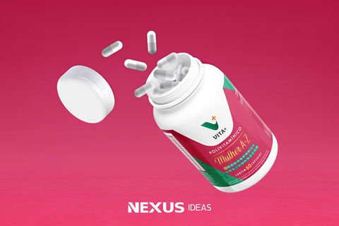 Design de embalagem para o Polivitamínico Vita Mais - identidade visual moderna e elegante - "identidade visual", "vitaminas", "saúde"