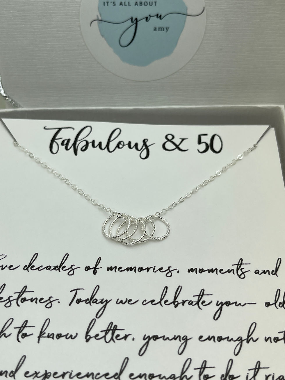 Thumbnail: 50th birthday necklace sterling silver circles to represent five decades milestone birthday gift for her