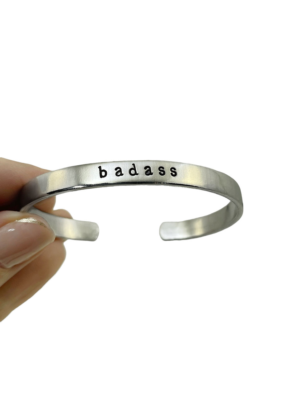 Thumbnail: silver cuff bracelet hand stamped aluminum bracelet badass strong woman gift