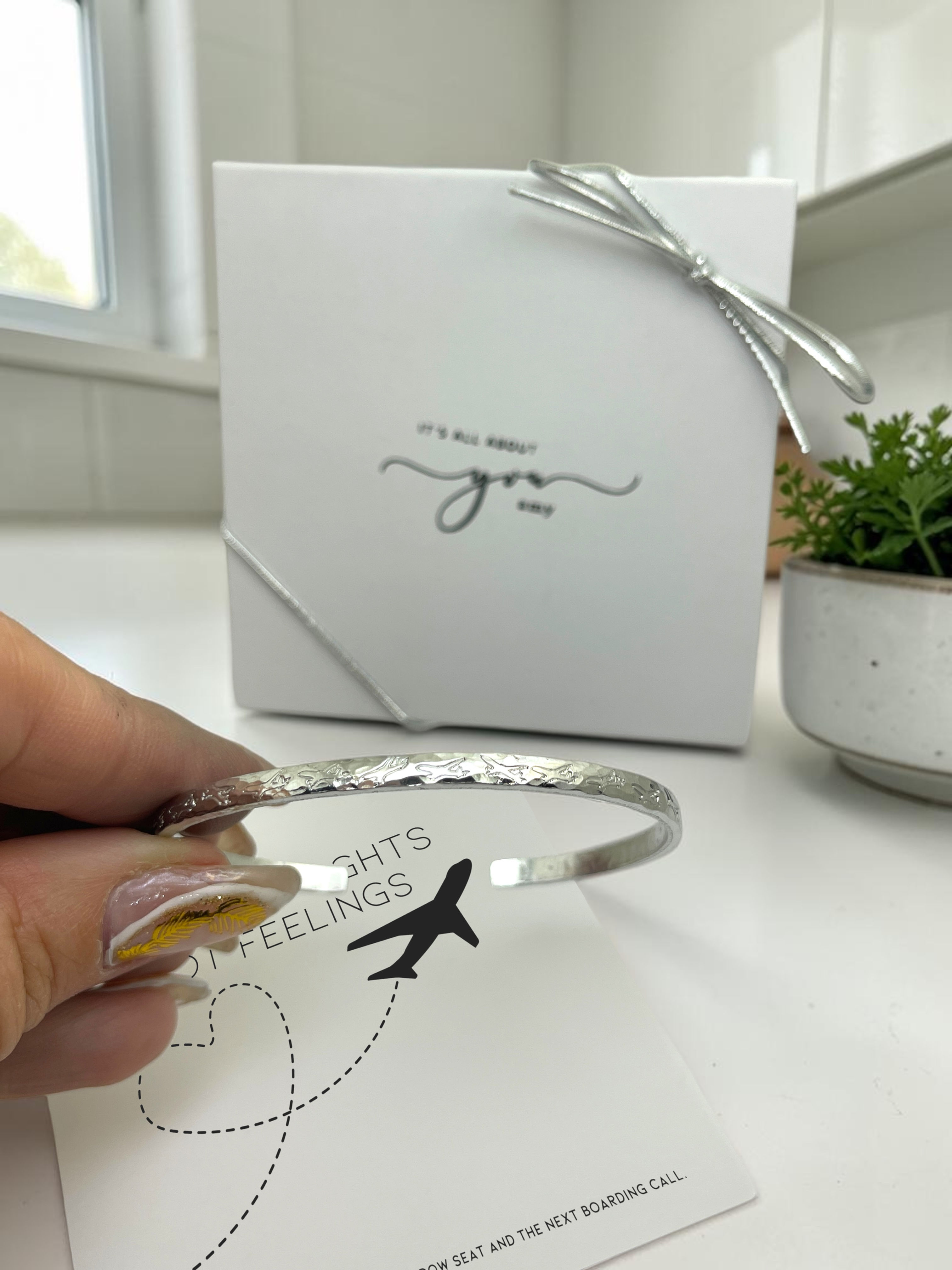 Hand-Stamped Airplane Cuff Bracelet with gift box