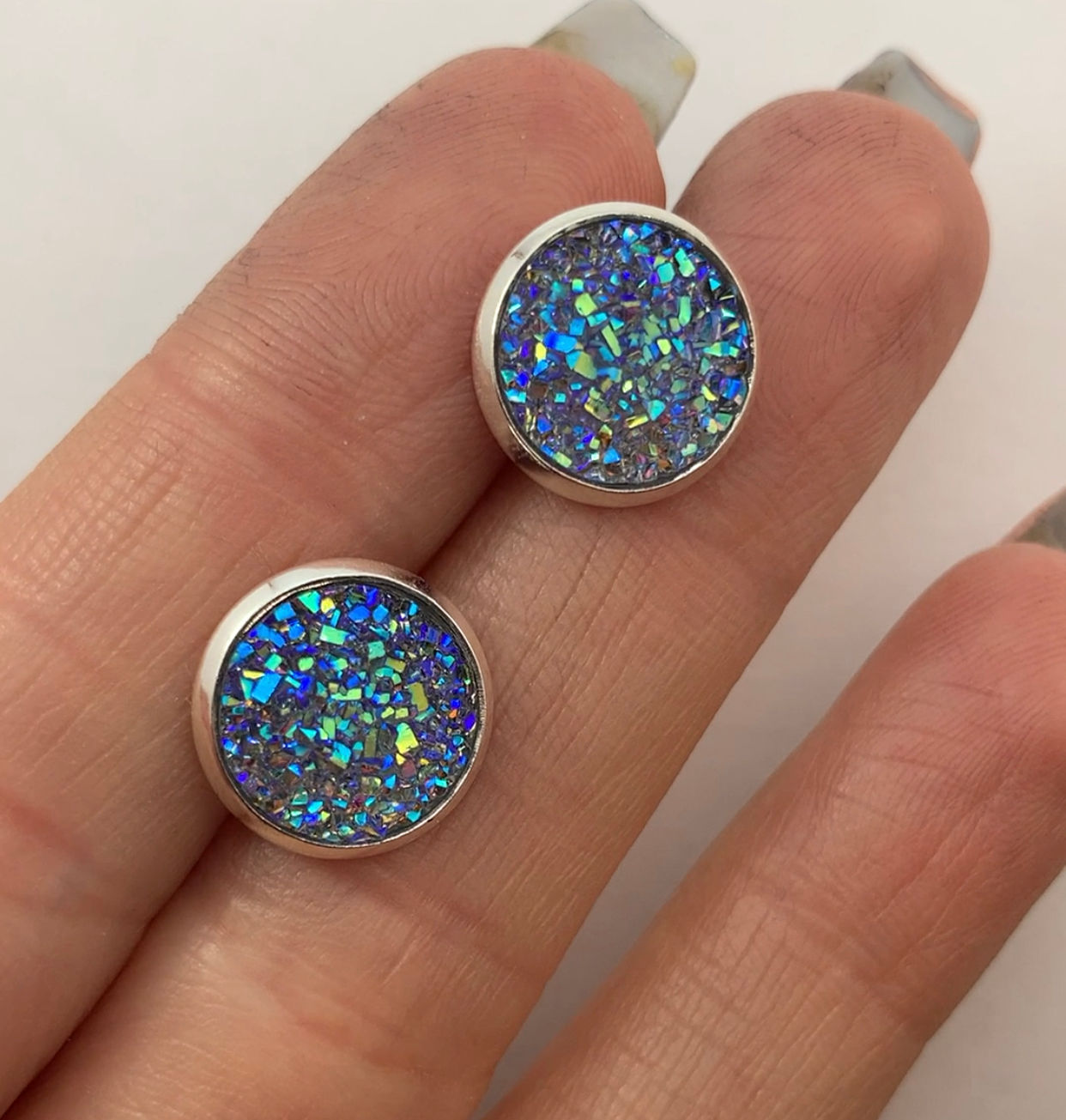 sparkling blue iridescent post earrings everyday