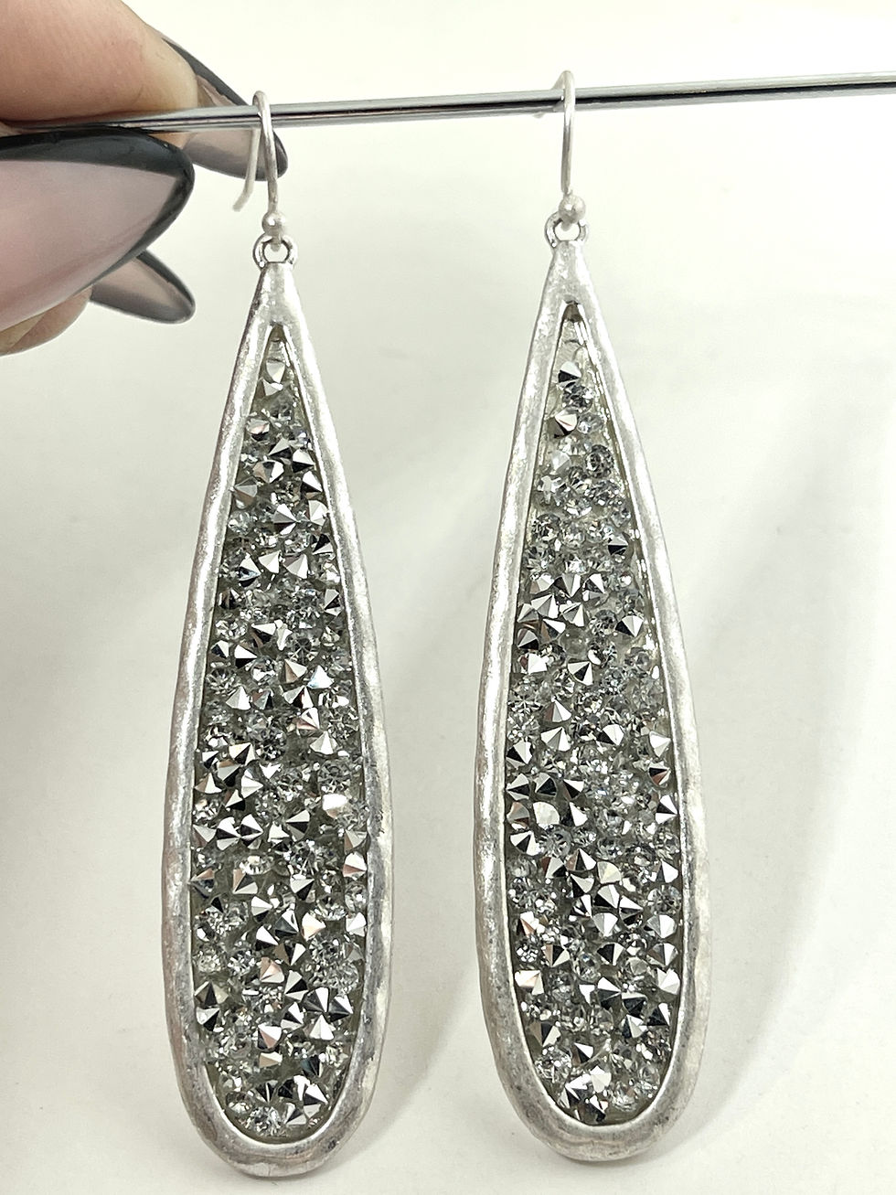 Thumbnail: long silver Holiday Druzy Earrings
