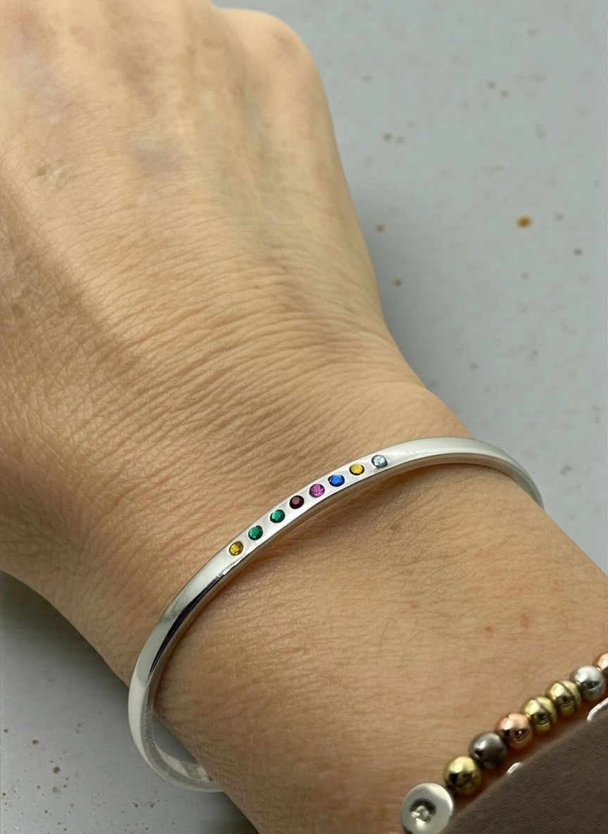 Thumbnail: Silver Custom Birthstone Bracelet for Mom with three crystals