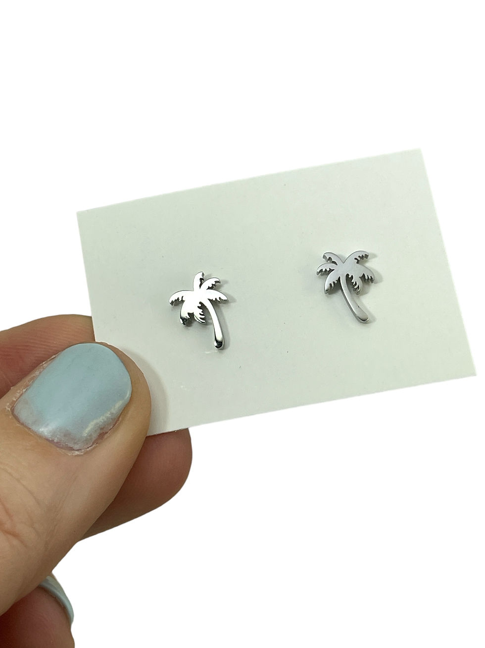 Thumbnail: palm tree stud earrings silver color stainless steel post earrings