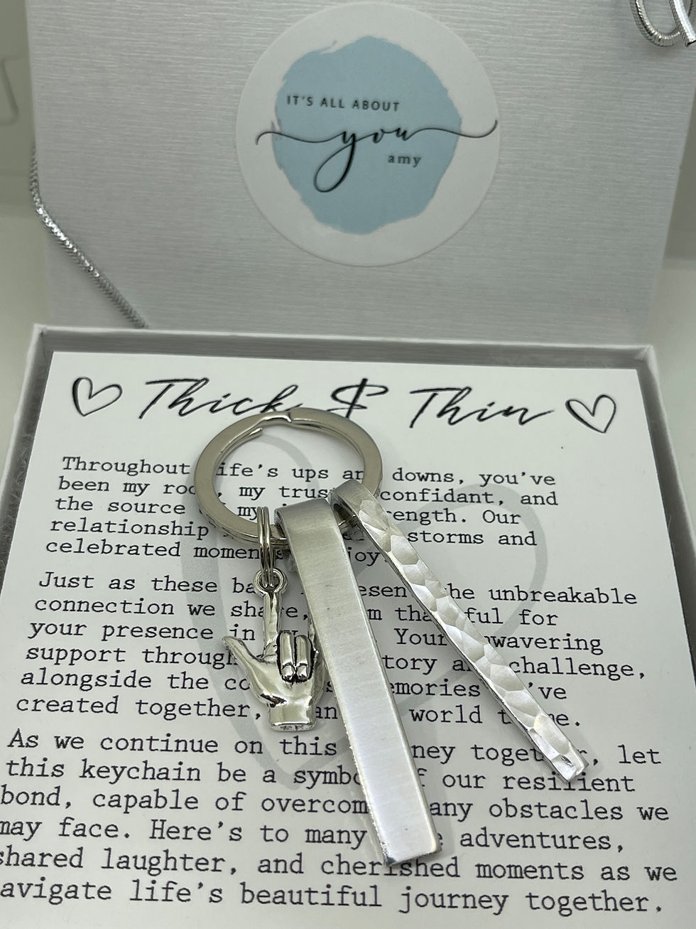 Thumbnail: thick and thin keychain with I love you hand charm poem included gift for husband or boyfriend
