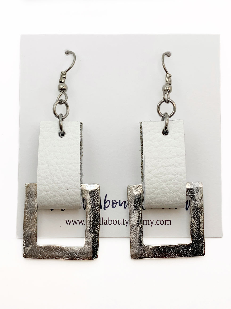 Thumbnail: Leather and Silver Square Earrings