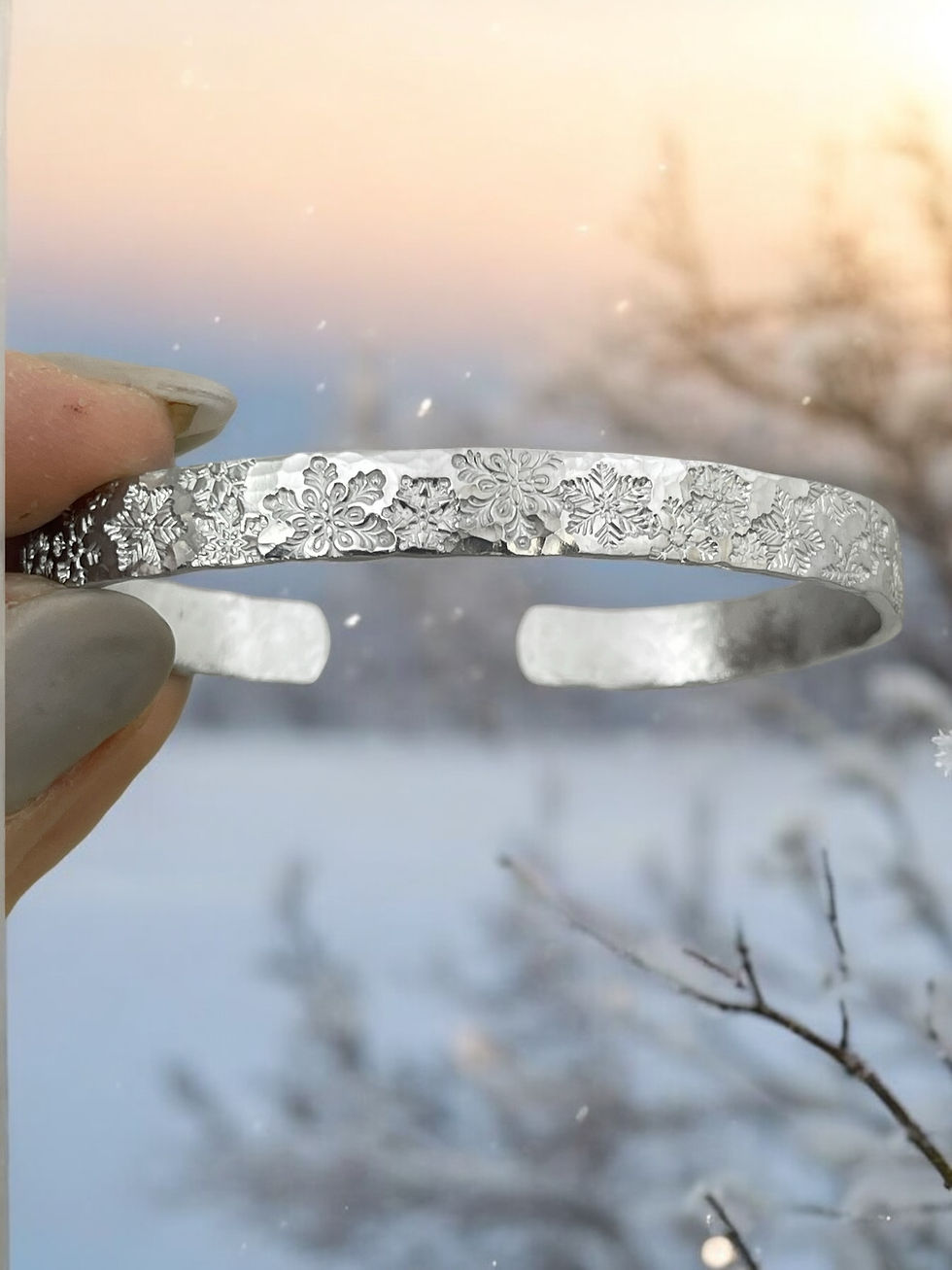 Thumbnail: snowflake bracelet silver cuff holiday bracelet