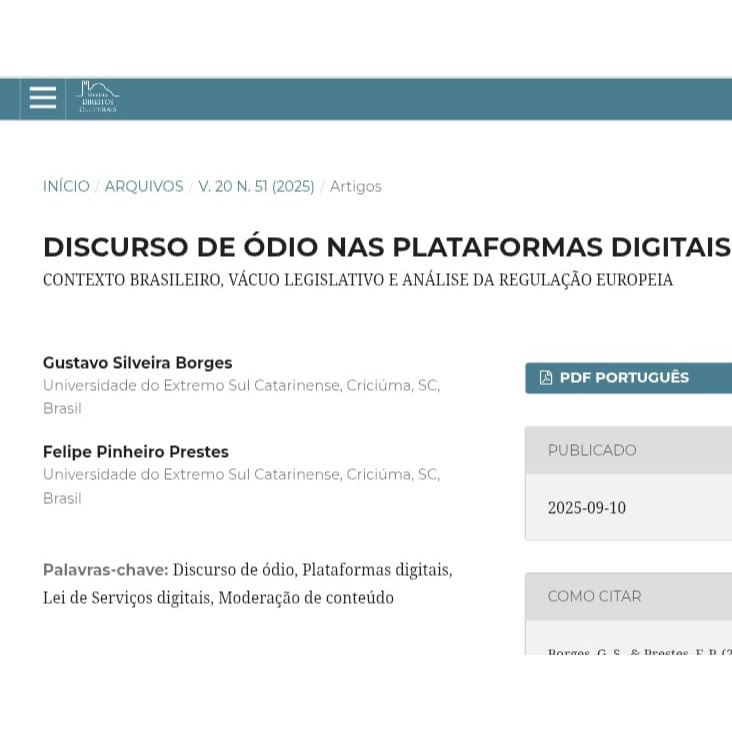 NOVA PUBLICAÇÃO ANALISA LACUNAS NA LEGISLAÇÃO BRASILEIRA SOBRE DISCURSO DE ÓDIO NAS PLATAFORMAS DIGITAIS