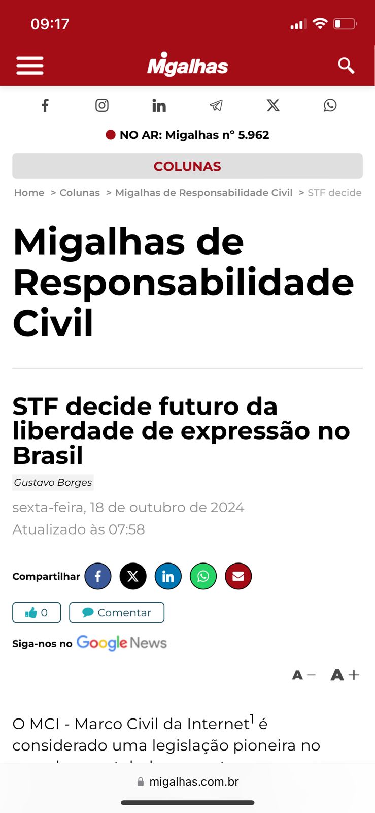 STF DISCUTE O FUTURO DA LIBERDADE DE EXPRESSÃO NO BRASIL