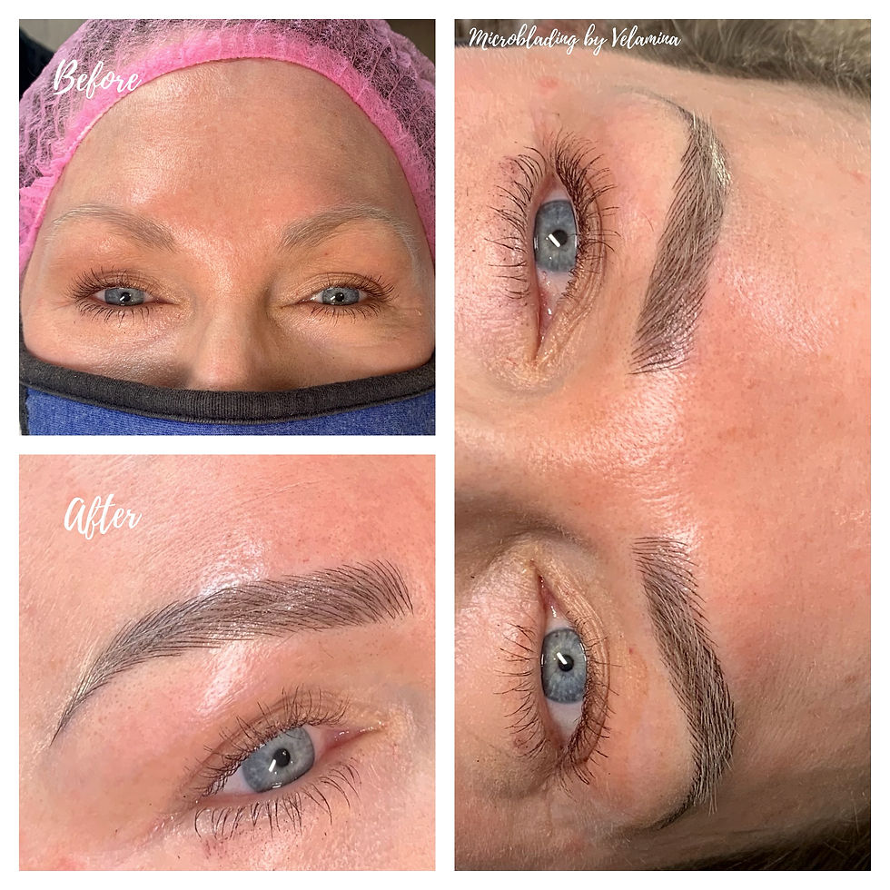 Eye-level view of a microblading artist preparing tools for a session