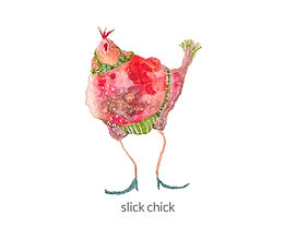 Watercolor chick print featuring bold character and color