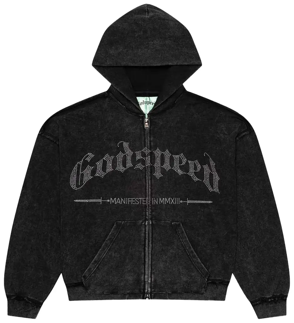 Studded OG Logo Zip Up Hoodie 'Black Wash'