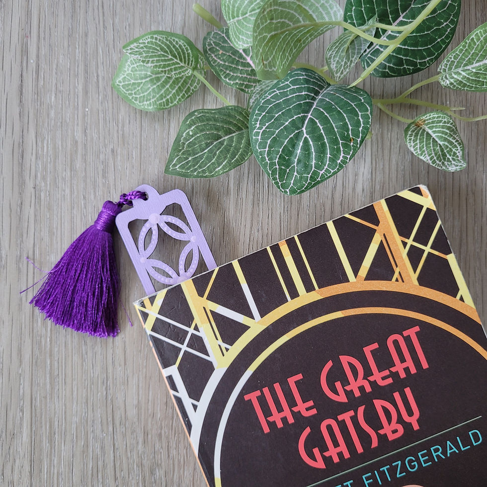 Thumbnail: shdes of violet bookmark, made of plywood, fabric and hand decorated