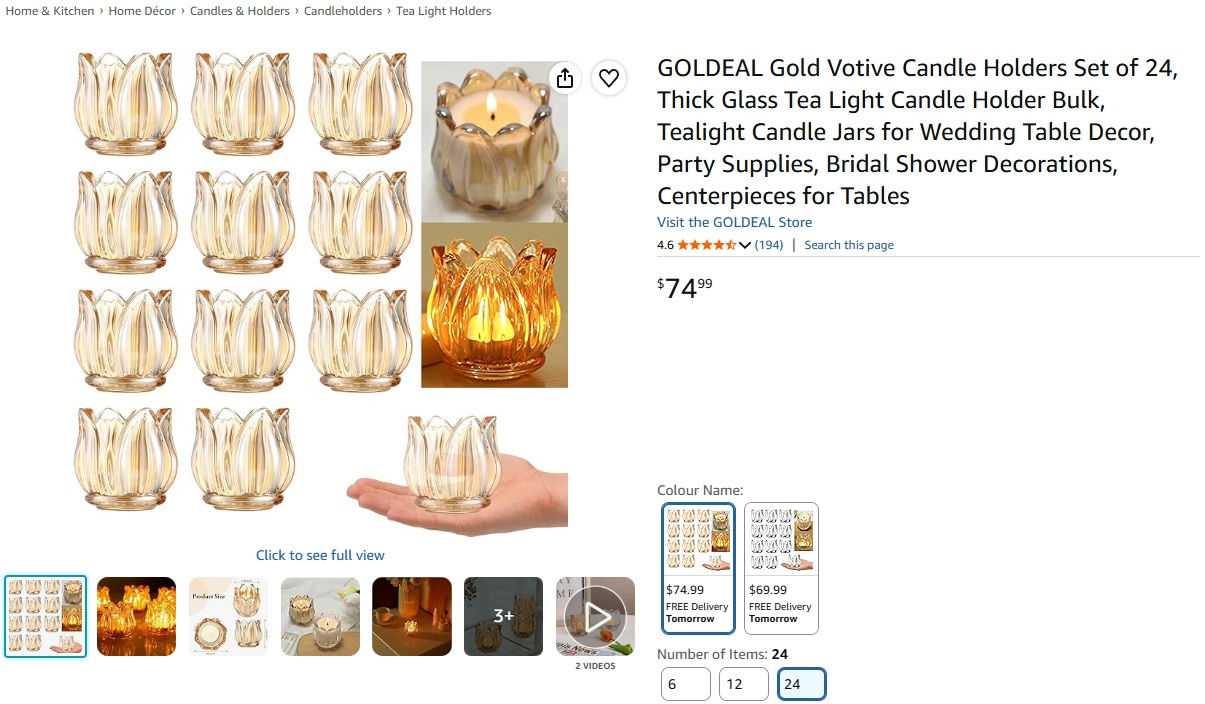 GOLDEAL Gold Votive Candle Holders Set of 24