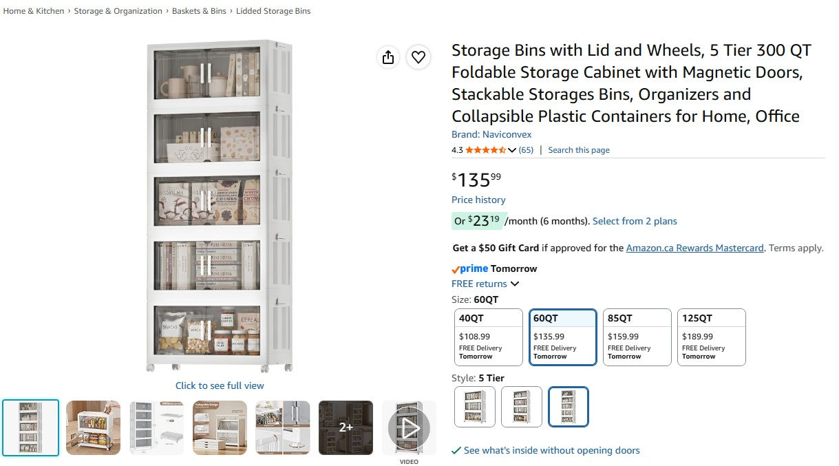 Foldable Storage Cabinet with Magnetic Doors, 5 Tier
