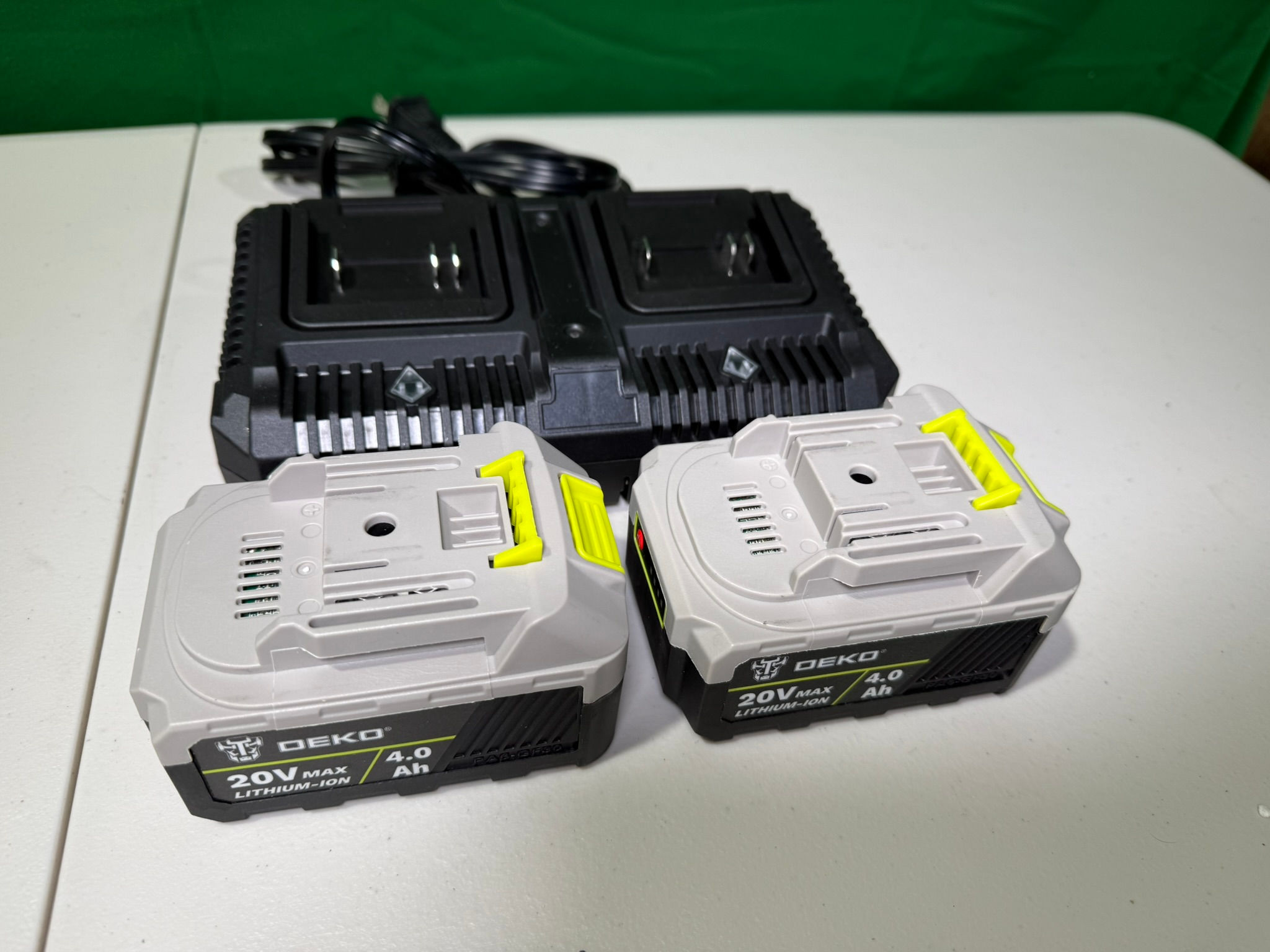 Deko 20V MAX Lithium-Ion 4.0 Ah batteries with Dual Battery Charger