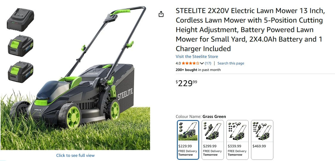 STEELITE 2X20V Electric Lawn Mower 13 Inch