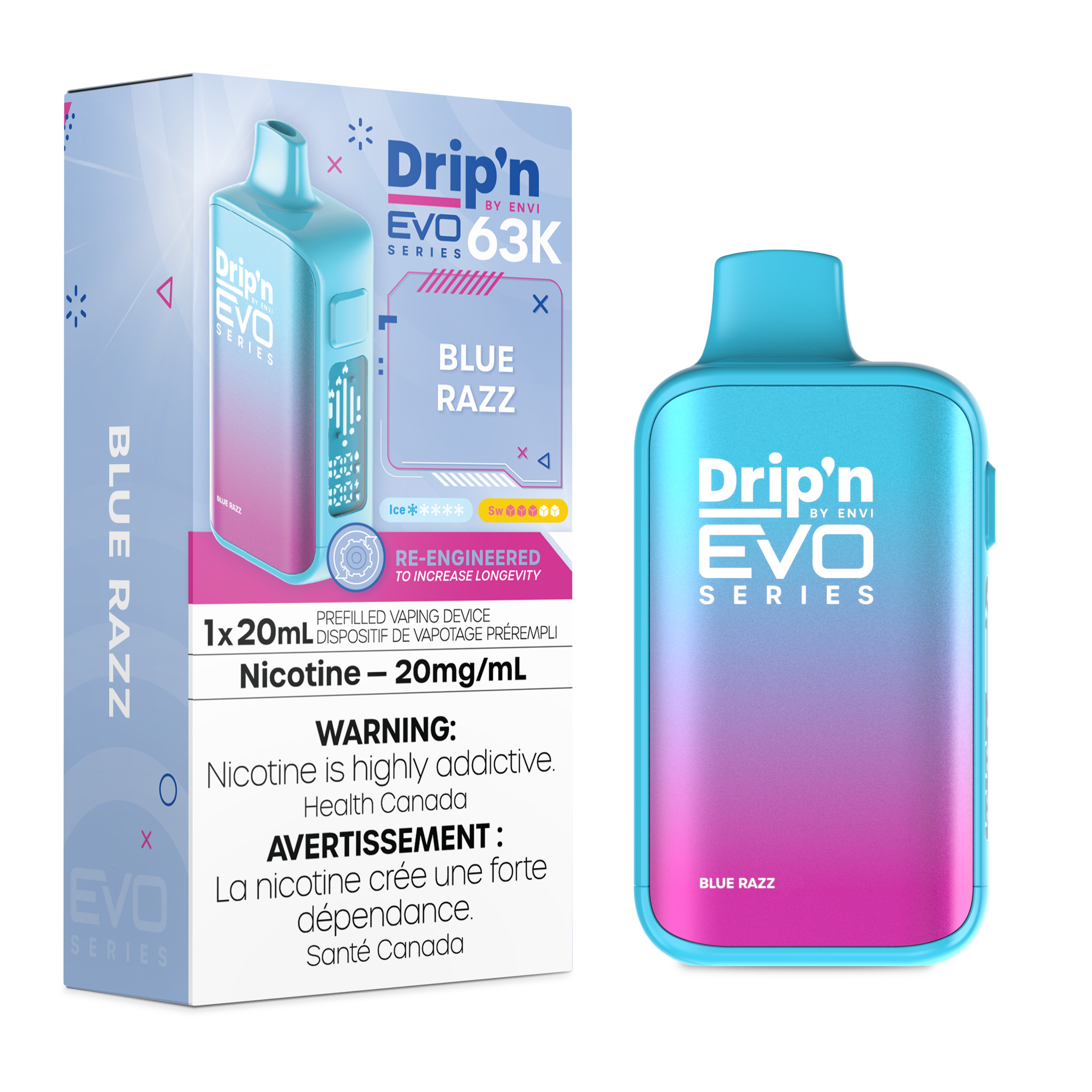 Drip'n EVO 63K Disposable Vape: Blue Razz (20mL)