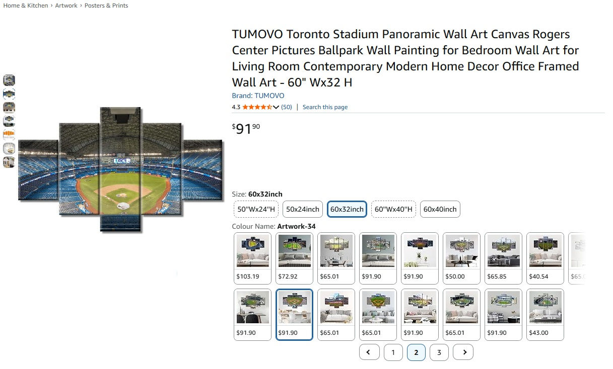 TUMOVO Toronto Stadium Panoramic Wall Art Canvas Rogers Center