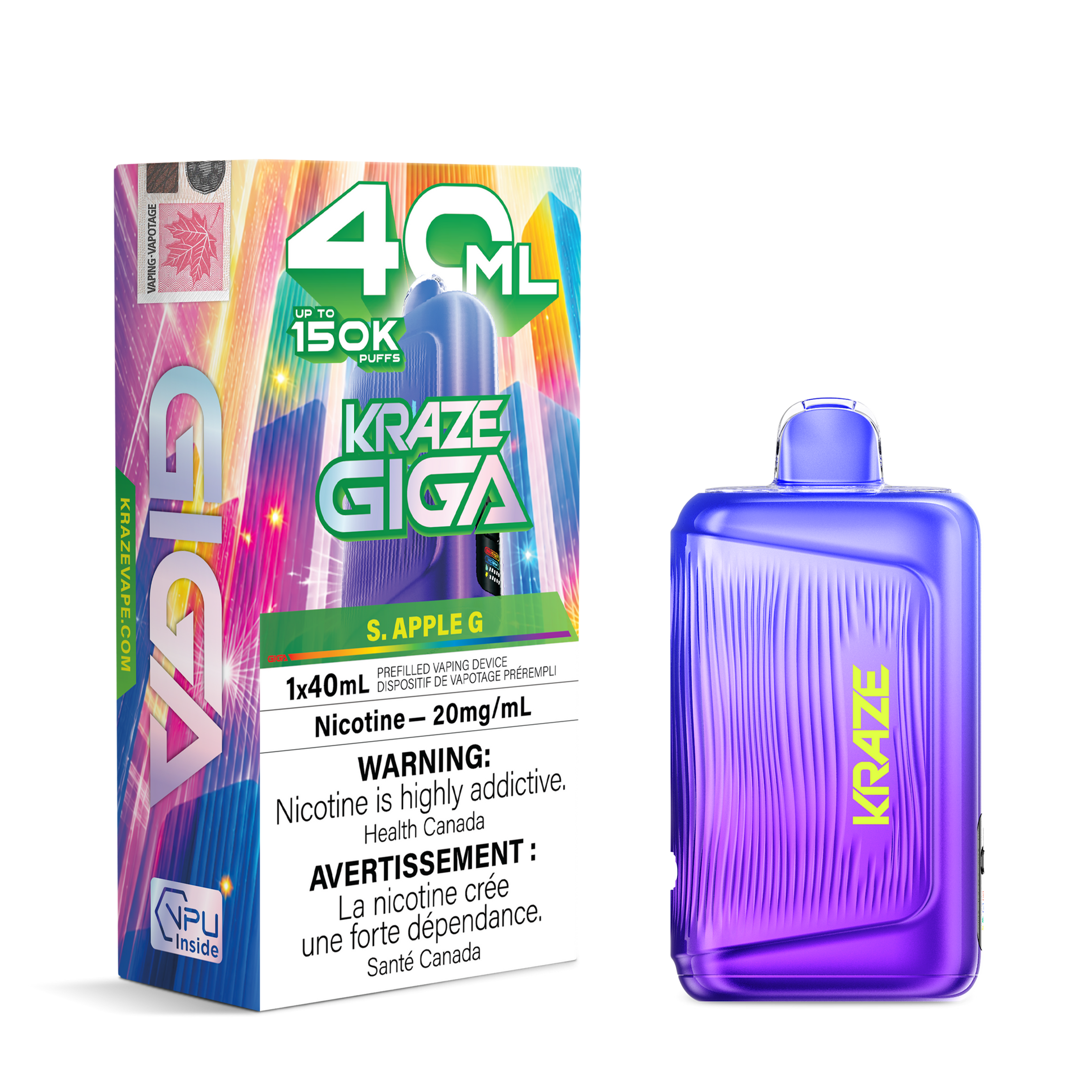 Kraze Giga 40ML - S. Apple G 20mg 150K Puffs