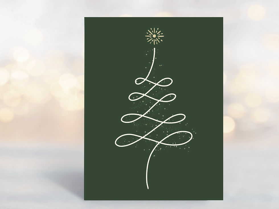 “Hand‑Lettered Ribbon Tree Holiday Greeting Card by Letters from Elliott featuring a cream ribbon tree with gold accents