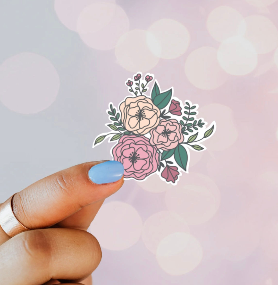 Hand illustrated vintage floral vinyl sticker held by hand – Letters from Elliott