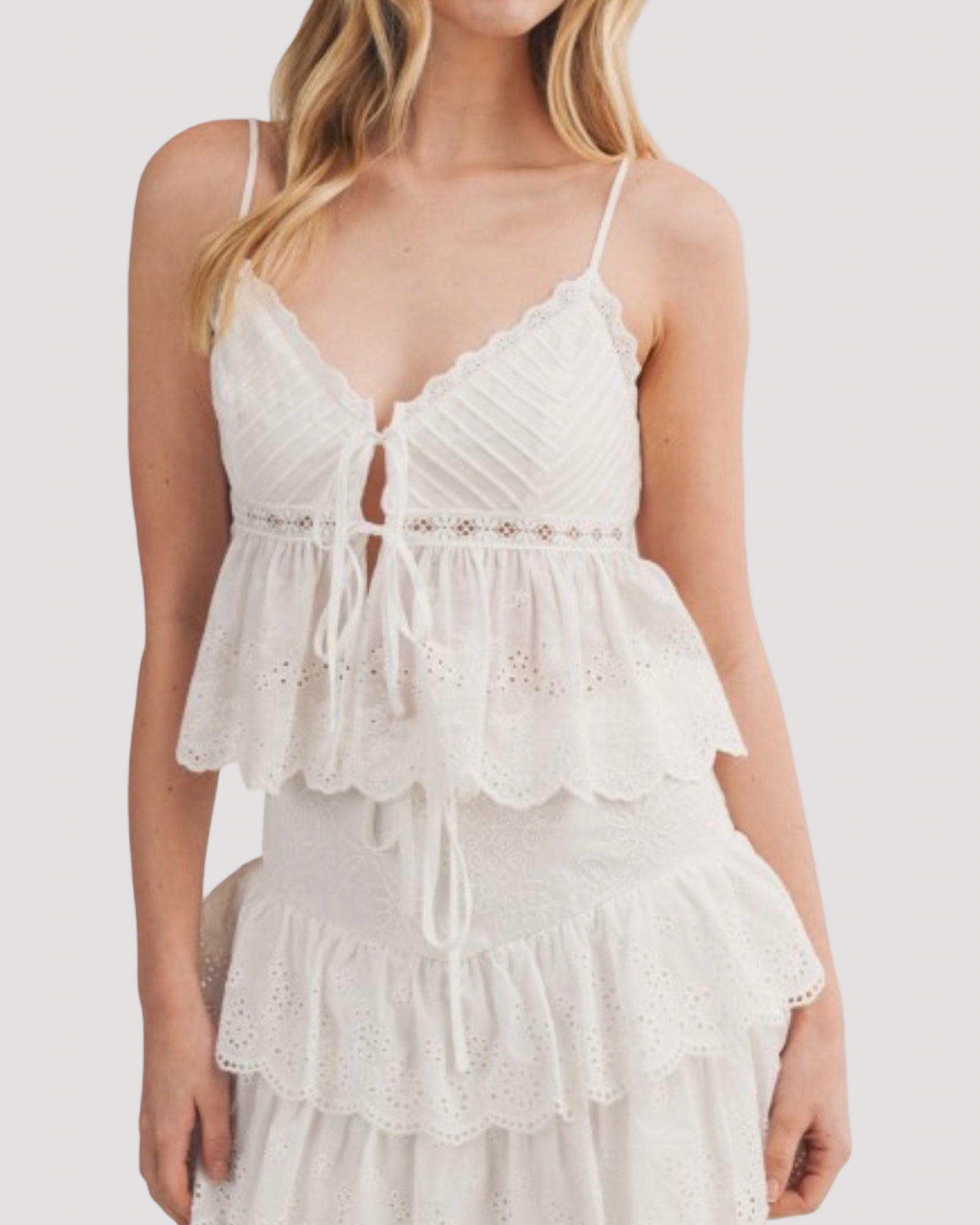 Flower field eyelet cami top