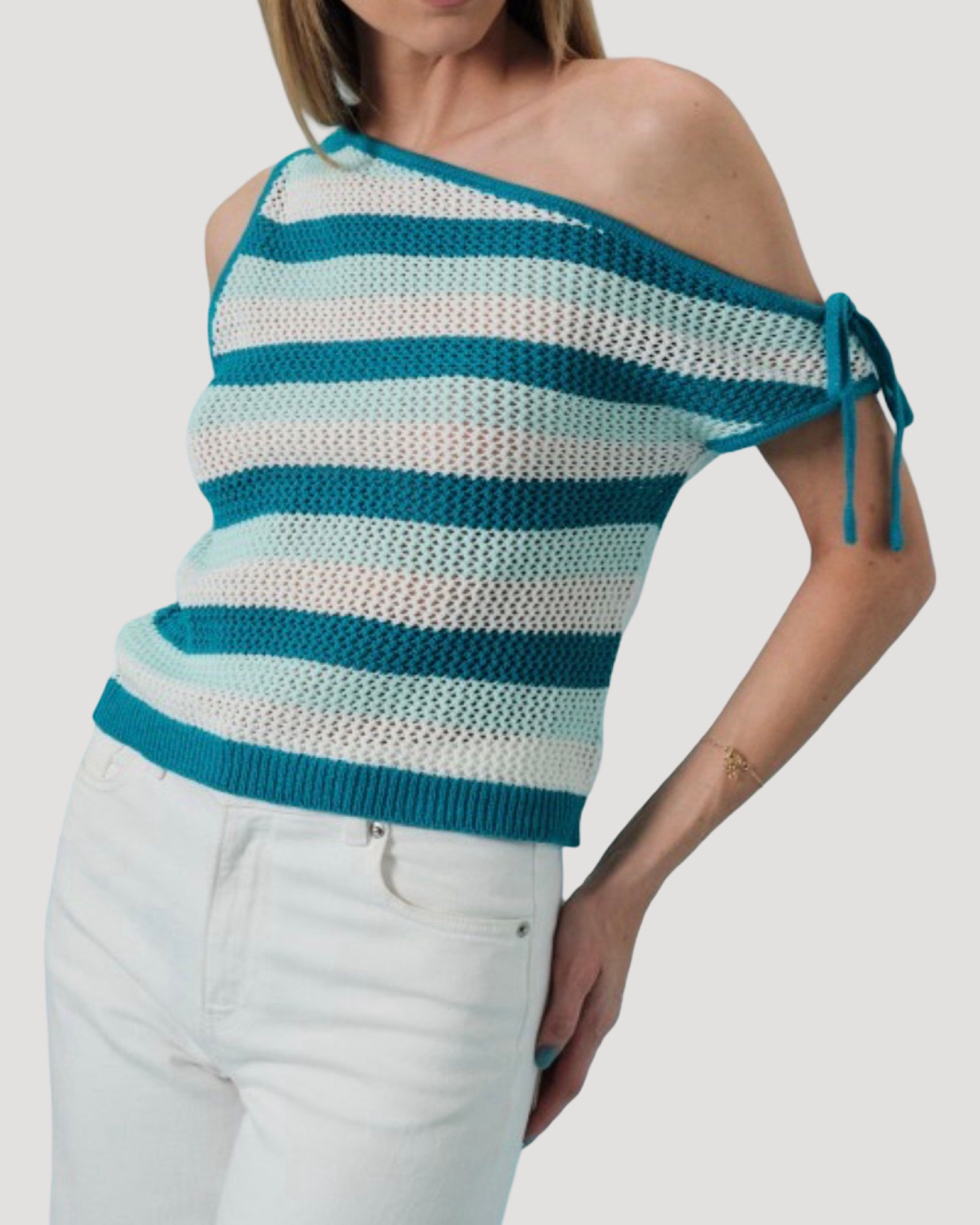Teal blue off shoulder sweater cropped top