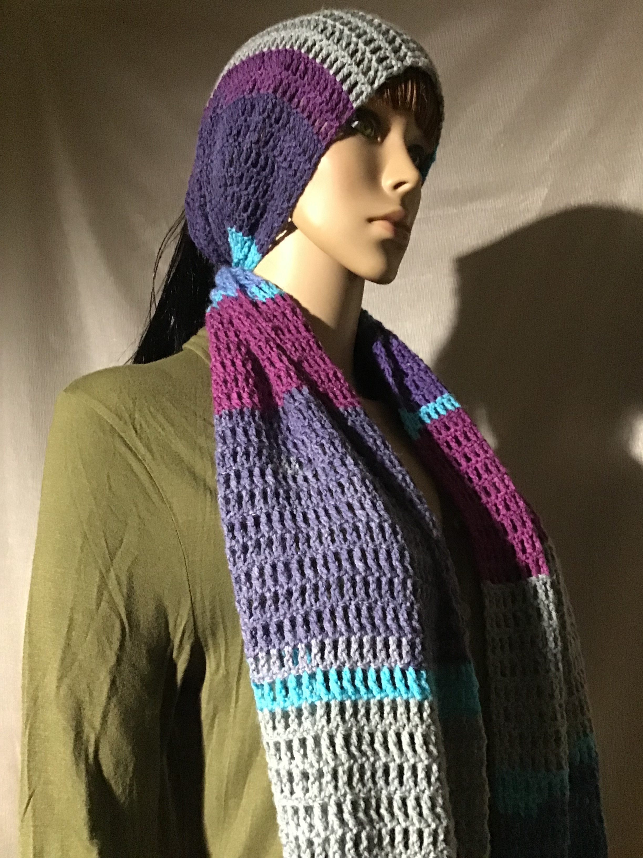 Berries, Clouds & Aqua Crochet Long Scarf