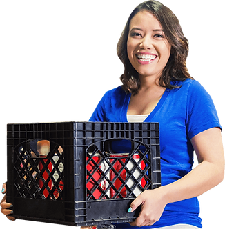 smiling woman with shopping crate