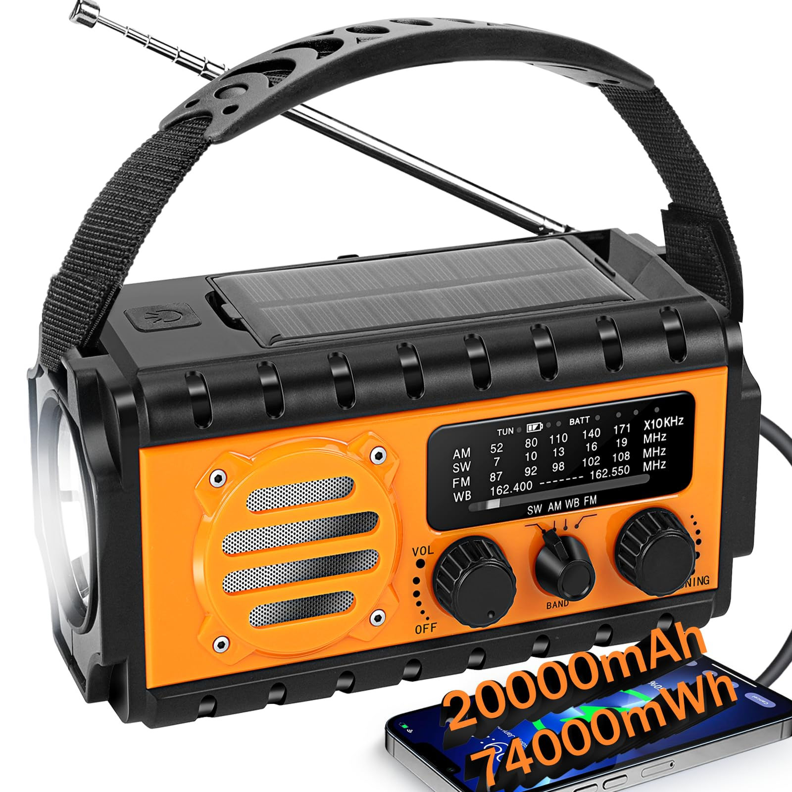 QAUYYW 74000mWh Emergency Radio with NOAA Weather Alert Portable Hand Crank SW/A