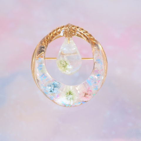 月の花かご ブローチ