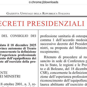 SVOLTA STORICA PER L'OSTEOPATIA IN ITALIA: ARRIVANO I CRITERI UFFICIALI PER IL RICONOSCIMENTO DEI TITOLI E DELL'ESPERIENZA PROFESSIONALE