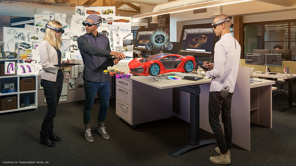 People interacting with an augmented reality product demo at an exhibition stand, showing how WebAR is used for real-time 3D visualization.
