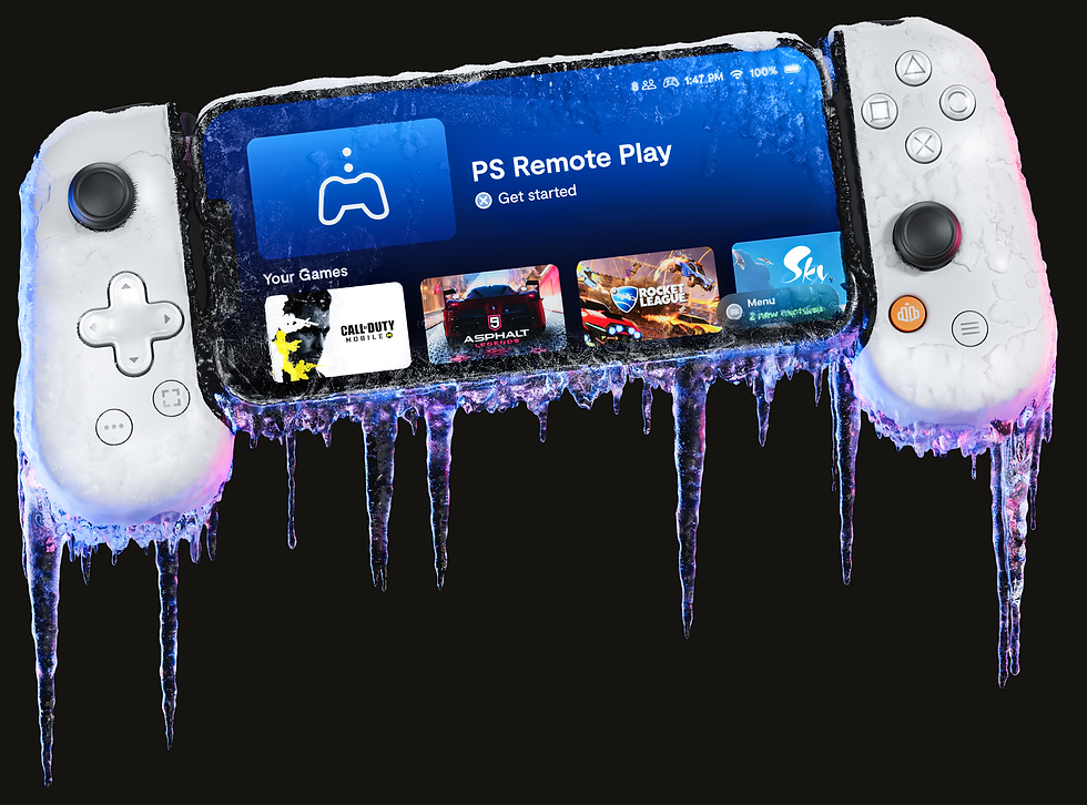 CGI rendering of a PlayStation game controller with frozen ice effect — work by Transparent House