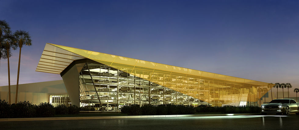 3D render of a modern pavilion illuminated at night — showing how virtual lighting enhances mood and architecture.