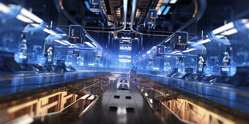 CGI rendering of a futuristic digital environment with multiple screens and blue light effects — work by Transparent House