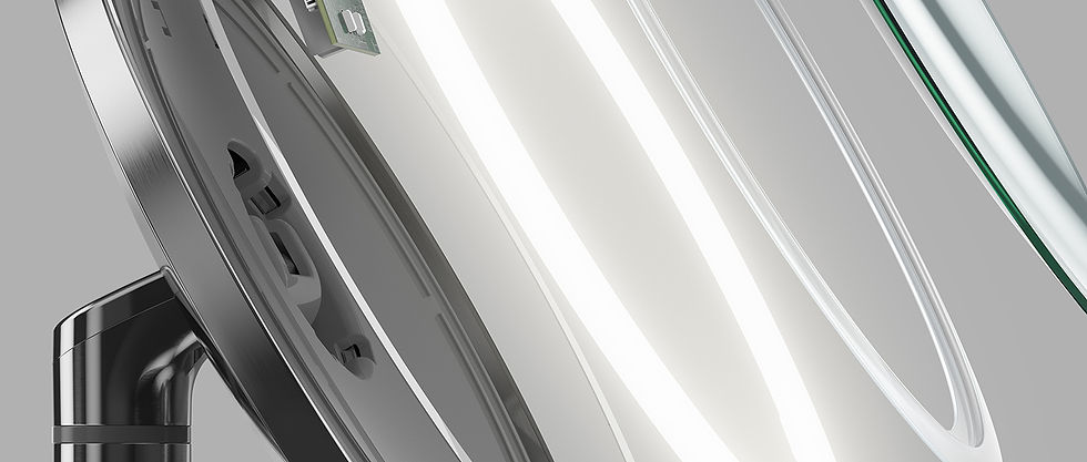 Close-up render of a metallic lighting fixture — highlighting materials, reflections, and realistic glow in CGI.
